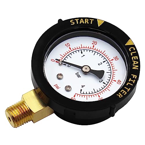 190058 Pressure Gauge 0-60 PSI,2” Start and Clean Filter Water Pressure Gauge with 1/4” NPT Bottom Mount Compatible with Hayward and Jandy Swimming Pool Filters,Spa and Aquarium Aftermarket Part
