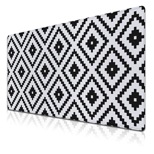 Large Mouse Pad Black and White XXL Mousepad Gaming Mouse Pads Computer Desk Mats Extra Large Desk Pad Non-Slip Rubber Base 35.4" X 15.7" for Game Office, Classic Rhombus Pattern - color: Black/White Classic Geometry