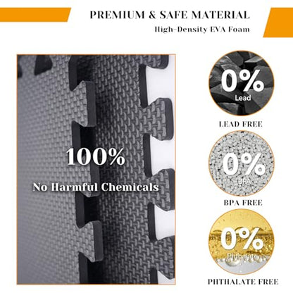 18 Tiles Foam Squares Floor Mat for Home Gym, High-Density Interlocking Floor Tiles Gym Floor Mat for Gym-Equipments, Play Area, Yoga, Cardio, Weights, MMA(Black)