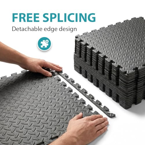 24 Tiles Interlocking EVA Foam Floor Tiles, Puzzle Exercise Mat, Home Gym and Garage Workout Mat, Black, 20 in x 20 in x 0.39 in, 64 Sq Ft (24, Black) - color: Black