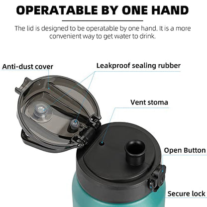 Fanhaw 24 oz Insulated Stainless Steel Water Bottle with Anti-Dust Chug Lid, Leakproof Vacuum Metal Everyday Use Bottle for Kids, Teens & Adults, Back to School Essentials (Green Blue) - color: Green Blue, style: 24 Ounces