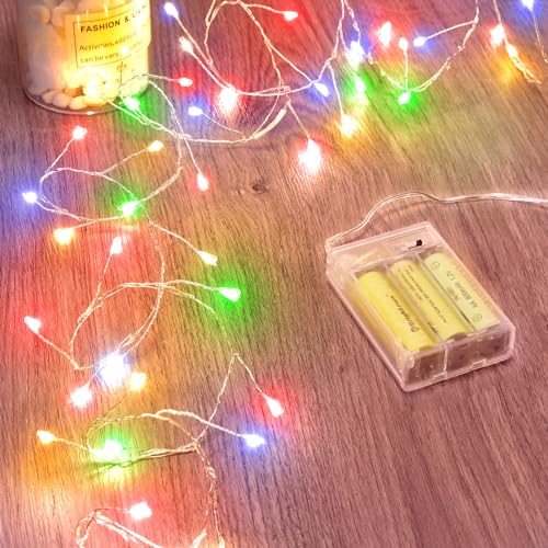 Fairy Lights Battery Operated, Twinkle String Lights Waterproof Silver Wire 5 Feet 60 Led Firecracker Starry Lights for DIY Wreath Home Wedding Party Bedroom Mason Jar Holiday Christmas, Multicolor - color: Multicolor
