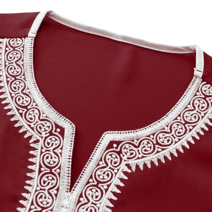 Lmdudan Men Islamic Kaftan Robe - Men's Long Sleeve Dubai Clothes - Men Muslim Robe Eid Muslim Thobe Abaya Robes with Pocket - color: Red, size: Small