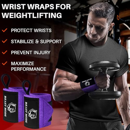 TECEUM Weightlifting 18" & 12" Wrist Wraps with Thumb Loop – Heavy Duty Wrist Workout Braces for Men and Women – Ideal for Powerlifting, Strength Training, Bodybuilding - color: Purple, style: 18" – Beast Mode