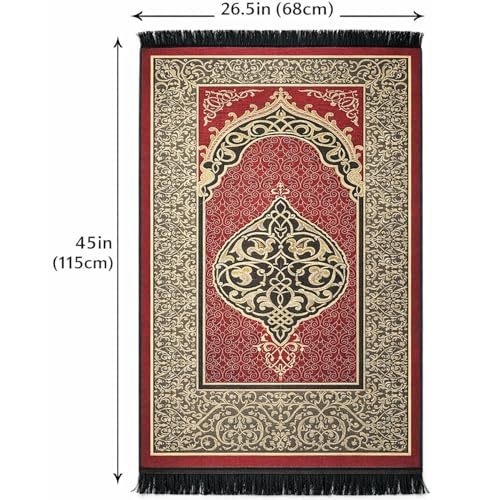 Modefa Islamic Gifts Prayer Mat | Thin Woven Praying Mat Muslim Prayer Rug | Muslim Gifts for Men Ramadan Gifts with Tesbih Prayer Beads | Ottoman Rug with Cylinder Gift Box Set Ramadan (Red) - color: Red