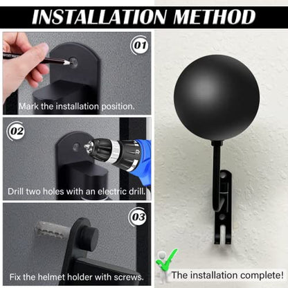 Kikerike Motorcycle Helmet Rack Wall Mount 180 Degree Rotation Metal Bike Helmet Holder Mount Bicycle Helmet Display Hanger Stand with 2 Hooks for Motorcycle Bike Baseball Rugby Helmet - Black, 3 Pcs - color: Black(3PCS)