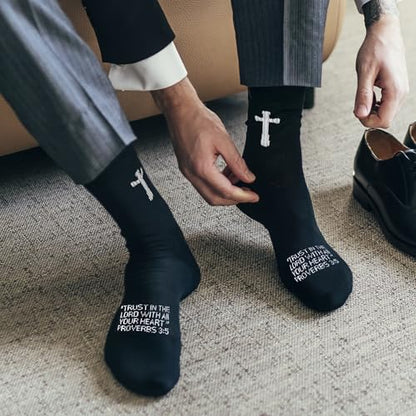 3 Pairs Christian socks Prayer socks Birthday Gifts for Dad,Men Husband Grandp Fathers Day Christmas - color: Proverbs 3:5 - Black