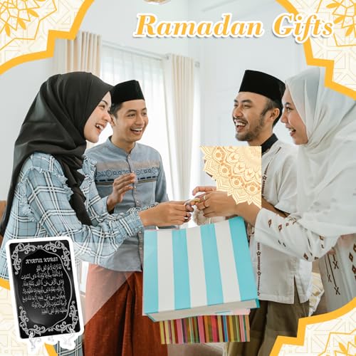 Yinkin 12 Pcs Eid al-Adha Gifts for Women Ayatul Kursi Islamic Party Favors Gifts Ramadan Muslim Wedding Table Art Room Party Decoration with Clear Stand and Gift Boxes (Black)