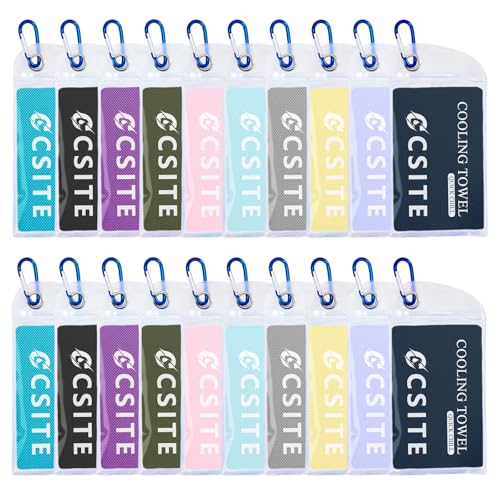 CSITE 20 Pack Cooling Towels (47"x12") for Neck and Face, Ice Towel for Hot Weather, Soft Breathable Chilly Gym Towels, Microfiber Towel for Work Out, Yoga, Running, Camping & More Activities - color: Lake Blue * 2/Light Grey * 2/Black * 2/Purple * 2/Maca