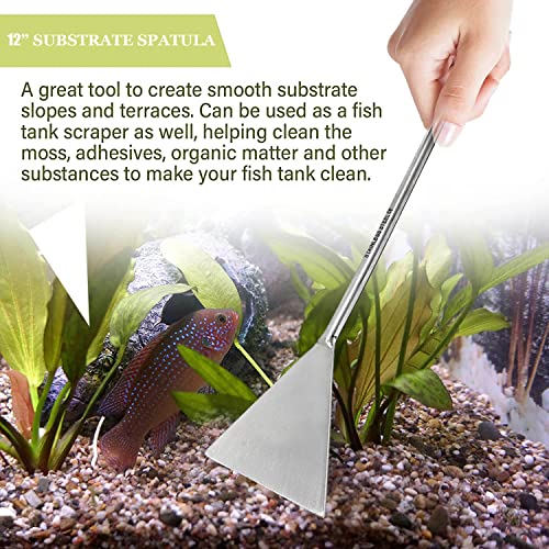 A2Z-Aquascaping Maintenance Tools Accessories,Anti-Rust Stainless Steel Tweezers Scissors Spatula for Aquarium Tank Clean, Fish Tank, Bonsai, Algae Scrapers (12" Substrate Spatula) - size: 12" SUBSTRATE SPATULA