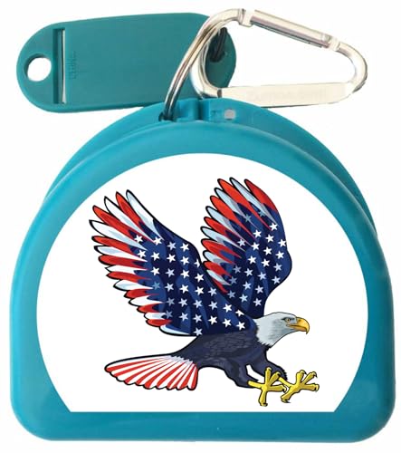 American Eagle Mouthguard and Retainer Case with Carabiner – Compact, Durable Storage for Retainers, Night Guards, and Dentures Travel-Friendly Design (Aqua) - color: Aqua