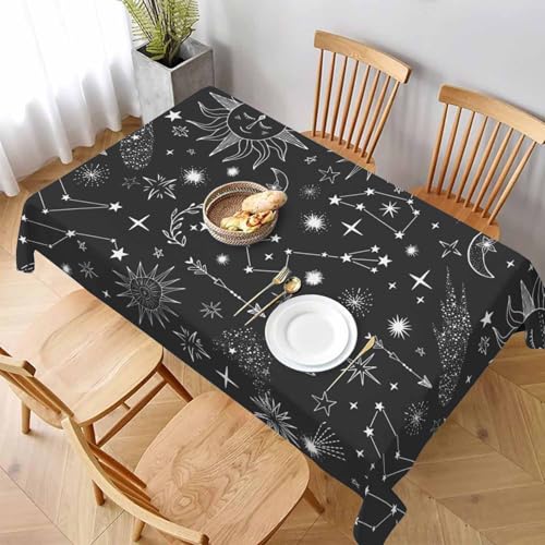 Sun and Moon Stars Table Cloth for Rectangle Table 60x84 Inch Sun Moon Constellation Galaxy Space White Kitchen Table Cover Decorations for Home Dinner Party Outdoors Picnic - color: Sun Moon Stars