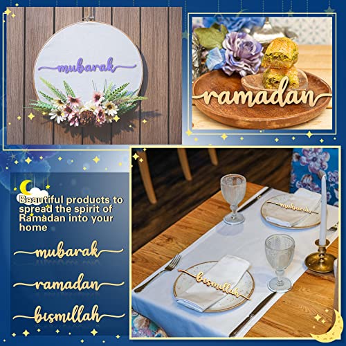 Queekay 12 Pieces Ramadan Wood Sign Ramadan Mubarak Plate Setting Plate Sign Kareem Wooden Ornament Islamic Table Decor for Eid Mubarak Islamic Home Party Decor(Classic Style) - style: Classic