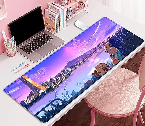 Cartoon Bear Large Desk Mat, Fireworks Theme - Gaming Mouse Pad for Computer, Office, Home (27.5x11.8 in) - color: Fireworks and Bears