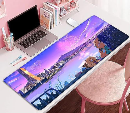 Cartoon Bear Large Desk Mat, Fireworks Theme - Gaming Mouse Pad for Computer, Office, Home (27.5x11.8 in) - color: Fireworks and Bears