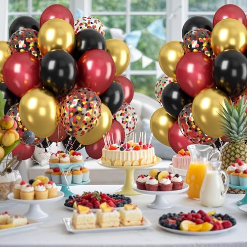 Paready Red Black Gold Balloons, 60 Pcs Party Balloons for Casino New Year - color: Red Black