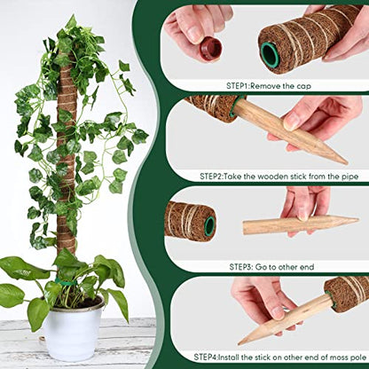 30 Pcs Moss Pole for Plants Monstera 16.5 Inch Coir Poles Bendable Monstera Plant Support with 10 Pcs 6.56 Feet Jute Rope and 6.56 Feet Green Plant Tape for Indoor Outdoor Climbing Plants Growth