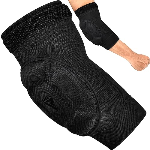 RDX Elbow Pads, Muay Thai MMA Kickboxing Sparring Elbow Guard, Martial Arts Striking Protection,Wrestling Basketball Adjustable MTB Volleyball Compression Padded Sleeve, Men Women - color: Black Black, size: Large
