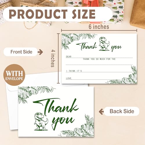 Kids Thank You Cards with Envelopes, Dinosaur Theme Fill in the Blank Thank You Notes for Kids, Toddler Stationery Set, Ideal for Birthday Party, Graduation & School Gag Gifts - B01 - color: Dinosaur Style