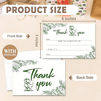 Kids Thank You Cards with Envelopes, Dinosaur Theme Fill in the Blank Thank You Notes for Kids, Toddler Stationery Set, Ideal for Birthday Party, Graduation & School Gag Gifts - B01 - color: Dinosaur Style