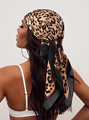 GERINLY Silk Hair Scarf Animal Print Leopard Neck Scarf Summer Neckerchief for Women Bag Purse Accessory - color: A - Leopard