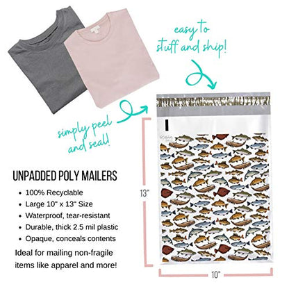 Fish Poly Mailers 10x13, Self Adhesive Premium Designer Shipping Bags (50 Pack)