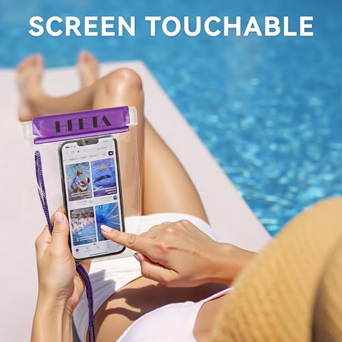 HEETA 5-Pack Clear Waterproof Dry Bag Pouch Document Holder for Phone Maps | Water Tight Case for Camera Document, Screen Touchable for Boating Kayaking Paddle Board Swimming Beach Waterpark Fishing - color: Purple