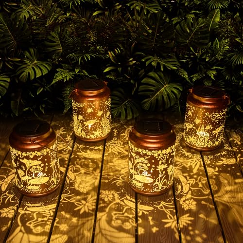 YISITEONE Frog Outdoor Solar Lanterns, Garden Waterproof Metal Hanging Decor Lights for Patio Yard Pathway Lawn Front Porch, Birthday Gardening Gifts for Women Mom Grandma - style: Frog