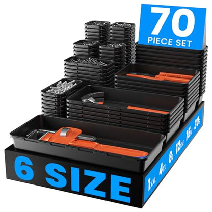A-LUGEI【70】【6 Size】Tool Box Organizer Tray Divider Set, 【Black】 Desk Drawer Organizer, Garage Organization and Storage Toolbox Accessories Rolling Tool Chest Cart Cabinet WorkBench Small Part - size: 70pcs-6 Size