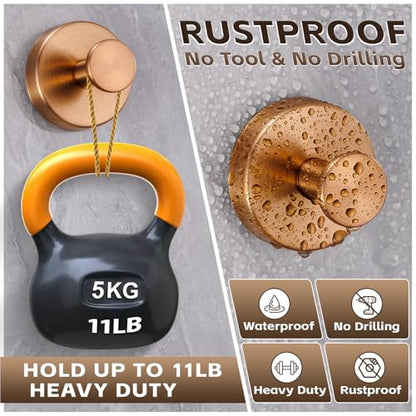 Suction Cup Hooks for Shower,Stainless Steel Towel Hooks No Drill | Vacuum-Lock Mount, Removable and Reusable for Glass, Tile, Metal and Smooth Non-Porous Surfaces(2 Pack,Champagne Bronze) - color: Champagne Bronze