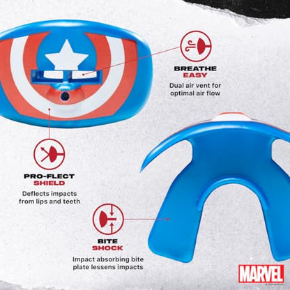 Marvel Captain America FLip Guard, Football Mouth Guard with Detachable Strap, Lip Protector Adult and Youth, Flag Football & Lacrosse (One Size, Blue) - color: Captain America