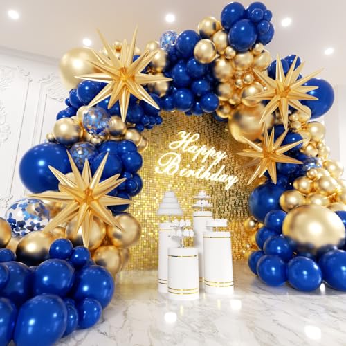 Navy Blue and Gold Balloons Garland Arch Kit with Stars 200Pcs -5 10 12 18 22 inch Balloon and Confetti Latex Balloons for 2025 Graduation Birthday Anniversary New Year Prom Party Decorations - color: Blue and Gold