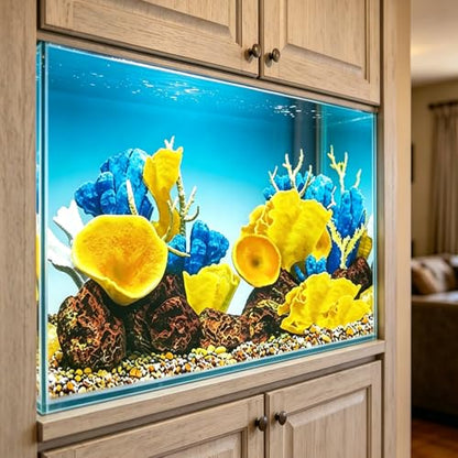 Double-Sided Aquarium Background, Coral Reef and Seabed Design, 12 x 20 Inches, Waterproof (Animal Print A)