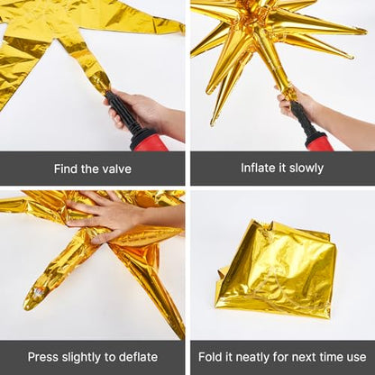 PartyWoo Metallic Gold Star Spike Balloons 10pcs Explosion Foil Balloons - color: Gold, size: 10 PCS - 42&27&22 Inch