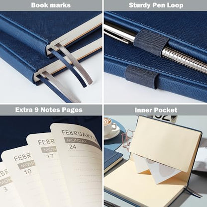 Artfan Planner 2026-2027 - Academic Planner 2026-2027, Jul. 2026 - Jun. 2027, 12-Months Weekly and Monthly, 5.75" x 8.25", Saffiano Leather with Thick Paper, Back Pocket with Notes Pages - Navy Blue - color: Sky Blue D