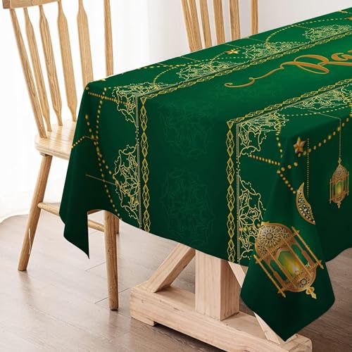Hafangry Ramadan Mubarak Tablecloth Islamic Muslim Eid Decoration Golden Star Moon Lantern Kitchen Dining Room Table Cover (60" x 104") - size: 60" x 104"