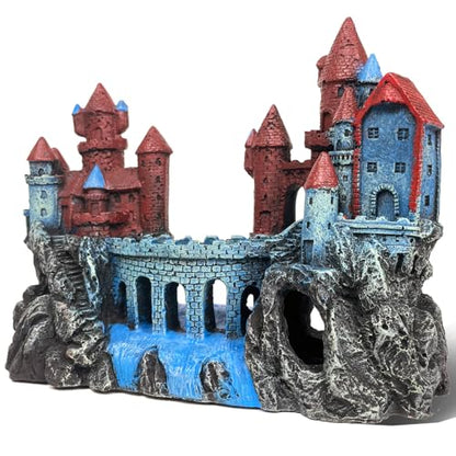 Magic Medieval Aquarium Castle Decor - 9.2 Inch Medium Fish Tank Decoration with Betta Hideouts, Cave for Fish Tank Rocks, Safe Resin Ornament for Fresh & Saltwater Tanks