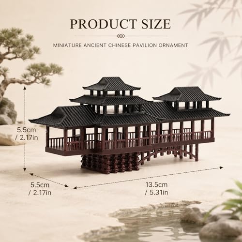 LOGOFUN Mini Chinese Pavilion Ornament Arched Bridge Bonsai Decor - 13.5CM | Ancient Pavilion And Bridge Model Adds Architectural Detail To Bonsai, Sand Tables, Garden Scenes, And Micro Landscapes