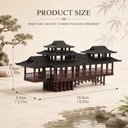 LOGOFUN Mini Chinese Pavilion Ornament Arched Bridge Bonsai Decor - 13.5CM | Ancient Pavilion And Bridge Model Adds Architectural Detail To Bonsai, Sand Tables, Garden Scenes, And Micro Landscapes