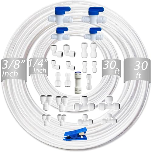 NSF 1/4" & 3/8" Water Line Tubing and Push Connect Fittings for Reverse Osmosis Water Filter RO fittings,25 pcs connetors+30 feet 1/4"(6.4mm) water tube +30 feet 3/8"(9.5mm) water tubing. - style: 1/4"&3/8"(30pcs+30+30feet)