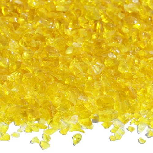 QYGL Crushed Glass for Resin Art, DIY Crafts, 0.9LB Yellow 3-6mm | Broken Glass Pieces for Vase Fillers, Tabletop Fire Pit, and Aquarium Rocks and Home Decor - color: Yellow