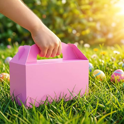 Papertide Pink Gable Box with Handles, 30 Pack 9.45×5×5 inch Sturdy Colorful Cardstock treat Boxes for Christmas Birthday Party Favors, Premium Presentation Boxes with Lids - color: Pink
