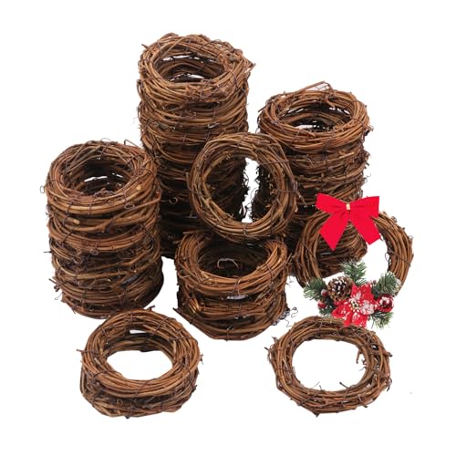 60 Pcs 3.15 Inch Natural Grapevine Wreath Set, Natural Rattan Wreath,Hand-Woven 3.15 Inch Vine Branch Wreaths, Perfect for DIY Crafts, Christmas Decorations, and Wedding Supplies - size: 60 Pcs 3.15 Inch