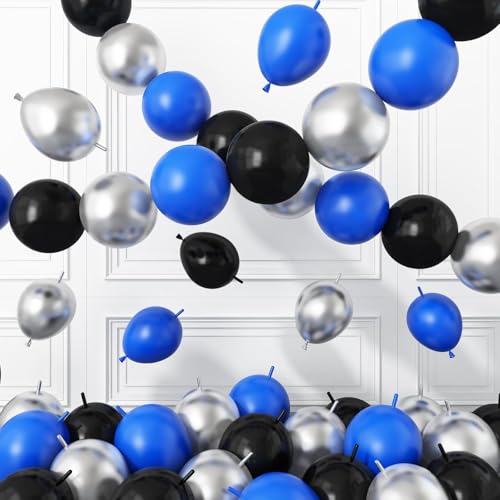 Black Blue Silver Link Balloons,60Pcs 6Inch Black Blue Linking Balloons - color: Black Blue Silver