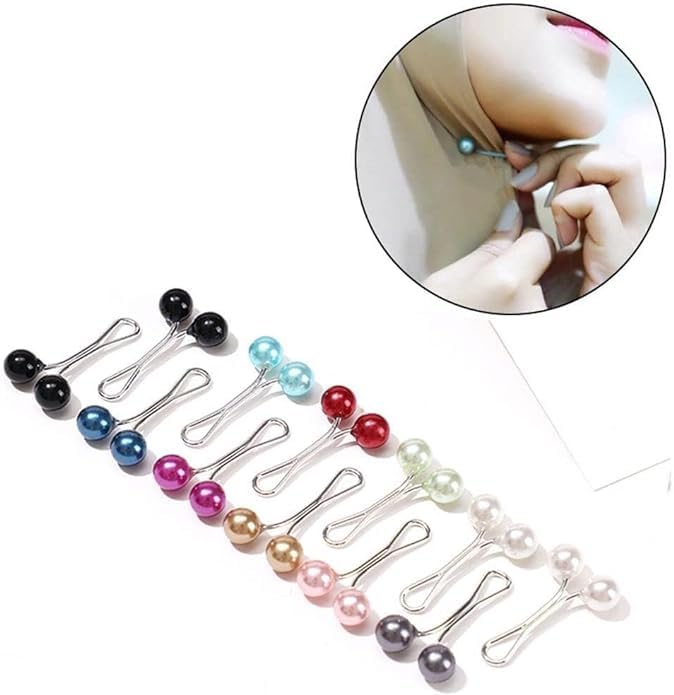12pcs Multicolor Headscarf Pearl Pins Clips- U Shape Lady Muslim Scarf Shawl Clips-Scarf Shawl Clips Scarf Brooches Pin Jewelry Accessories-Women's Brooches and Pins(4Black&4White&4Gold)