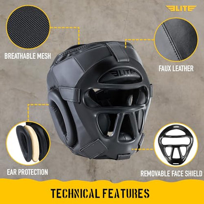 Elite Sports Best Kids Boxing Headgear Youth Wrestling Headgear for Age 4 to 13 Year MMA Kickboxing Muay Thai BJJ Karate Head Guard for Boys Girls (Black) - size: Small