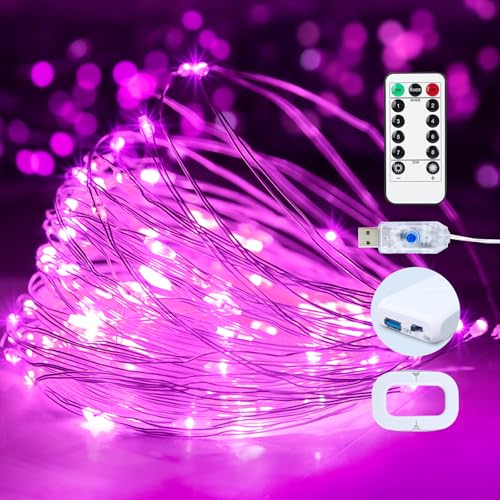 2Pack USB Plug in Fairy String Lights,16ft 50 LED Copper with Remote and Timer, 8 Modes Waterproof Twinkle String Lights for Bedroom Indoor Party Wedding Christmas Decoration (Pink) - color: Pink, size: 2 Pack