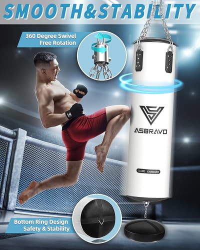 Punching Bag for Adults, 4ft PU Heavy Boxing Bag Set 12OZ Gloves for MMA Muay Thai Kickboxing Training Home Gym, Martial Art (Unfilled) - color: White