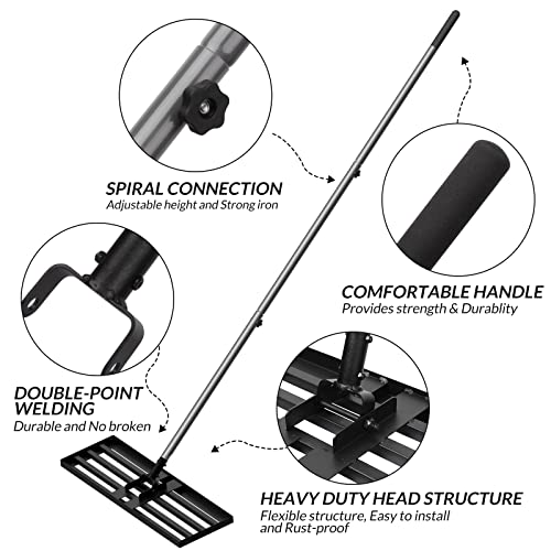Walensee Large Lawn Leveling Rake, 45"x10" Leveler with 7FT Handle for Soil | 45X10 Inch Steel Head, Topdressing Spreader, Soil Sand Smoothing, Reinforced Lock Handle, Large Lawn Repair, Landscaping - size: 7FT 45"x10"
