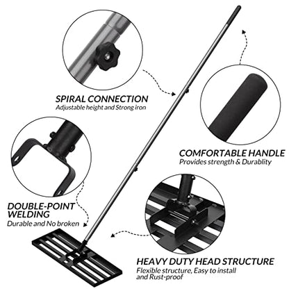 Walensee Large Lawn Leveling Rake, 45"x10" Leveler with 7FT Handle for Soil | 45X10 Inch Steel Head, Topdressing Spreader, Soil Sand Smoothing, Reinforced Lock Handle, Large Lawn Repair, Landscaping - size: 7FT 45"x10"